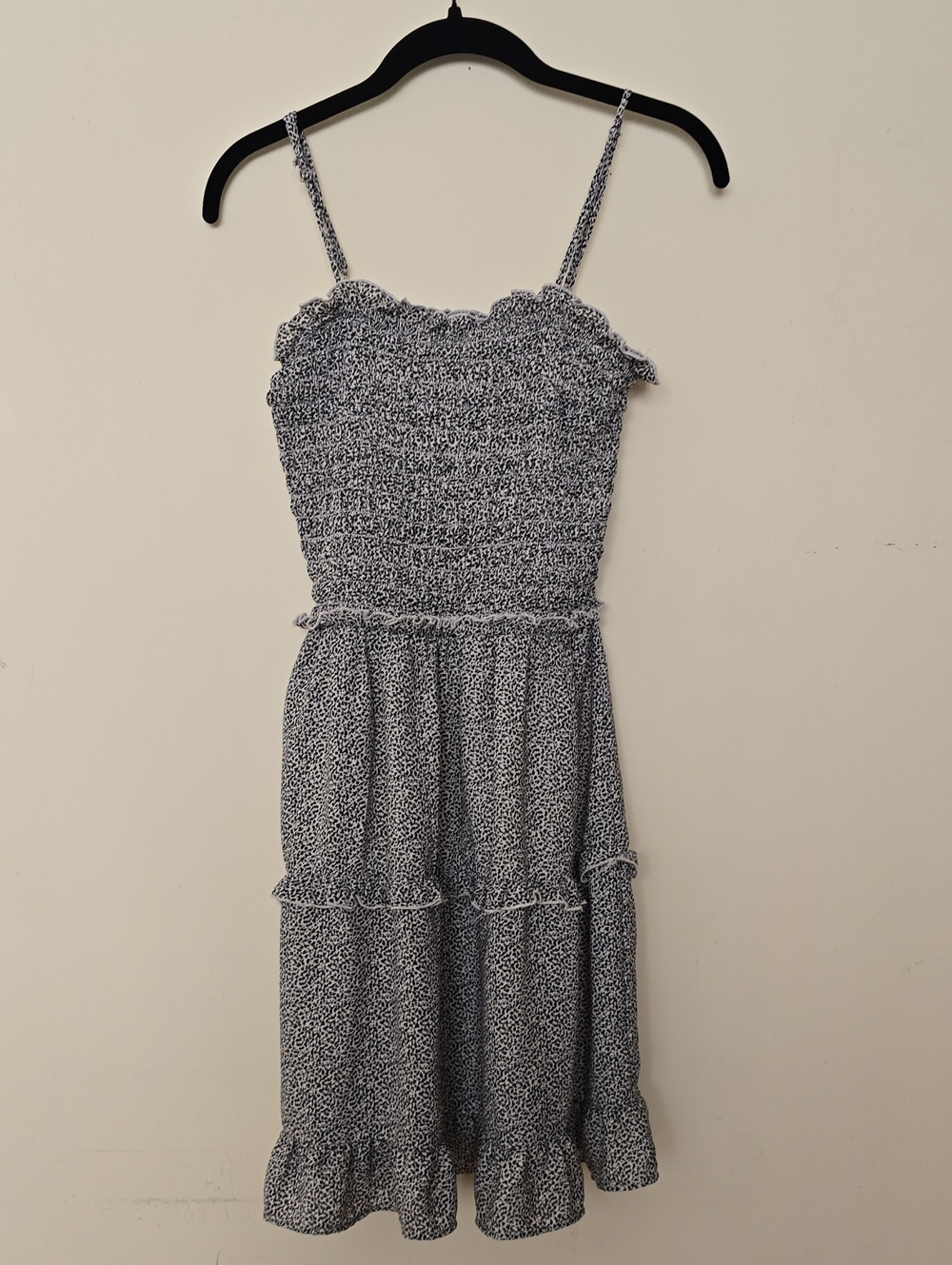 Sienna Sky Black/Cream Dress Ruffle Smocked Adjustable Spaghetti Straps Size S